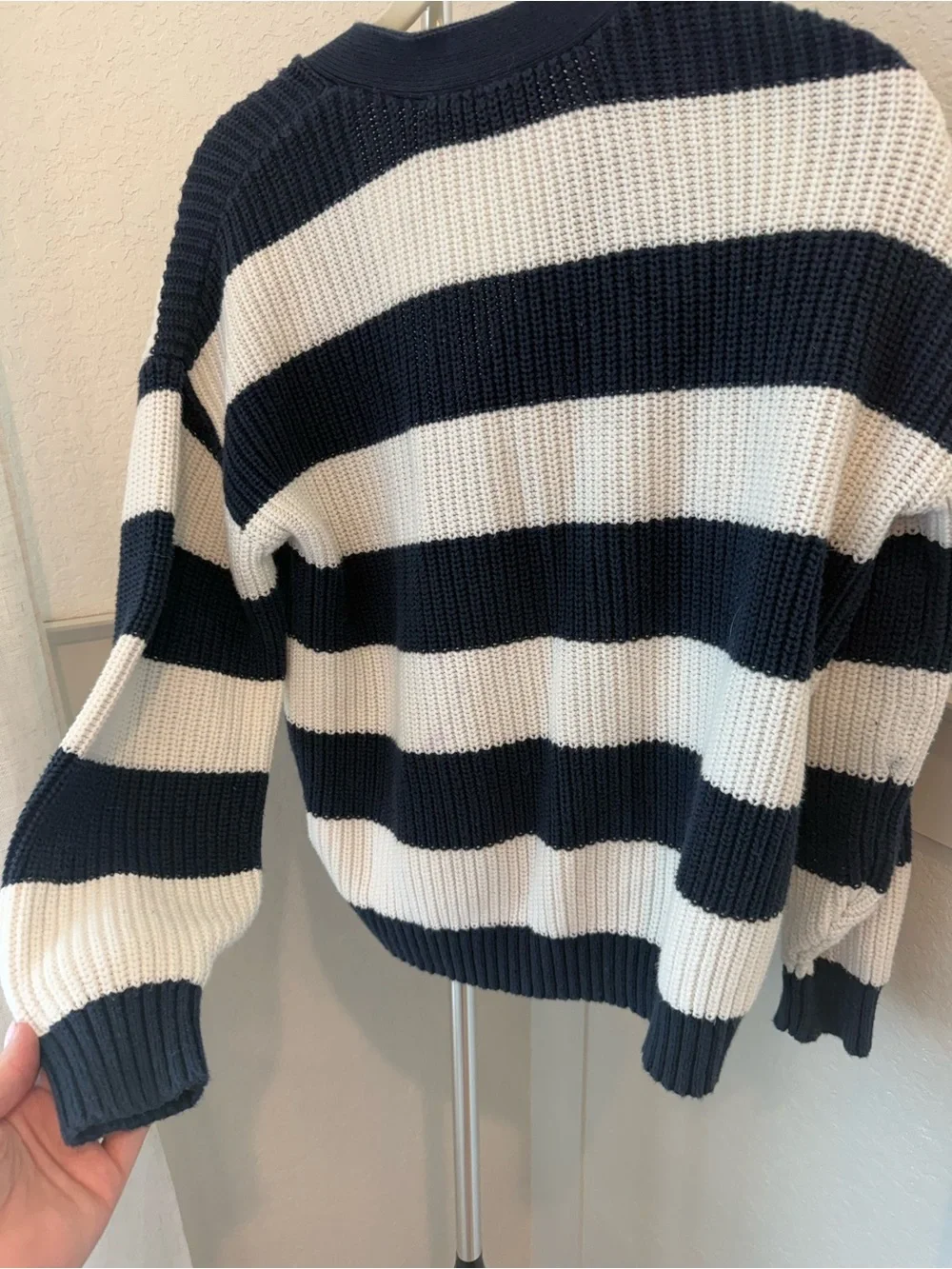 Old Navy Striped V-Neck Button Cardigan Sweater - Navy & White