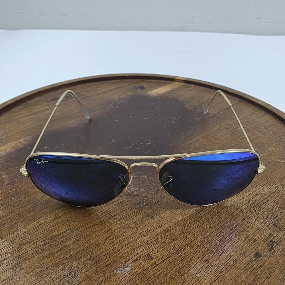 Ray-Ban RB3025 Sunglasses Mens 58-14 Gold Blue Mirrored Aviator Metal Italy