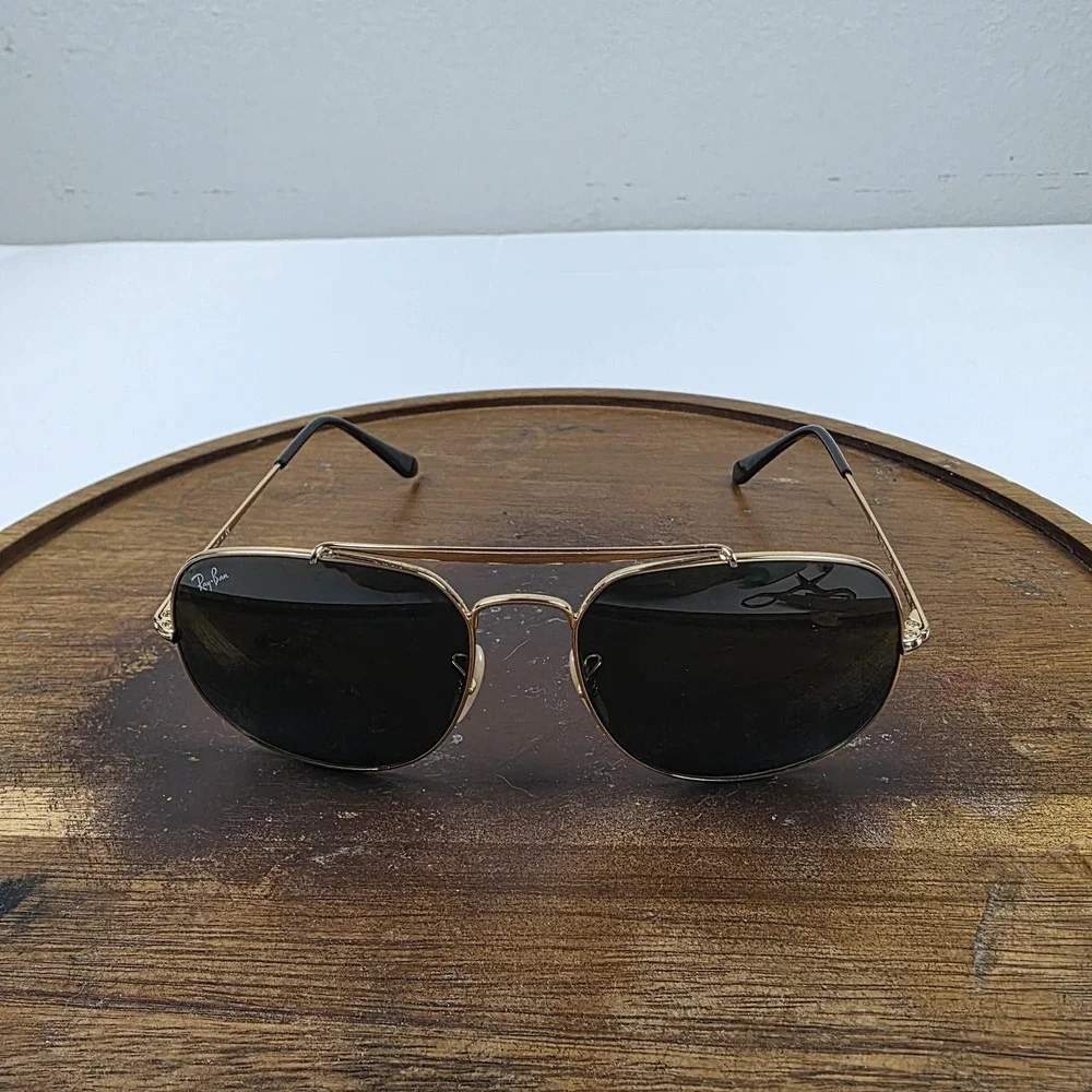 Ray-Ban RB3561 The General Sunglasses Mens 57-17 Gold Green Tinted Square Italy