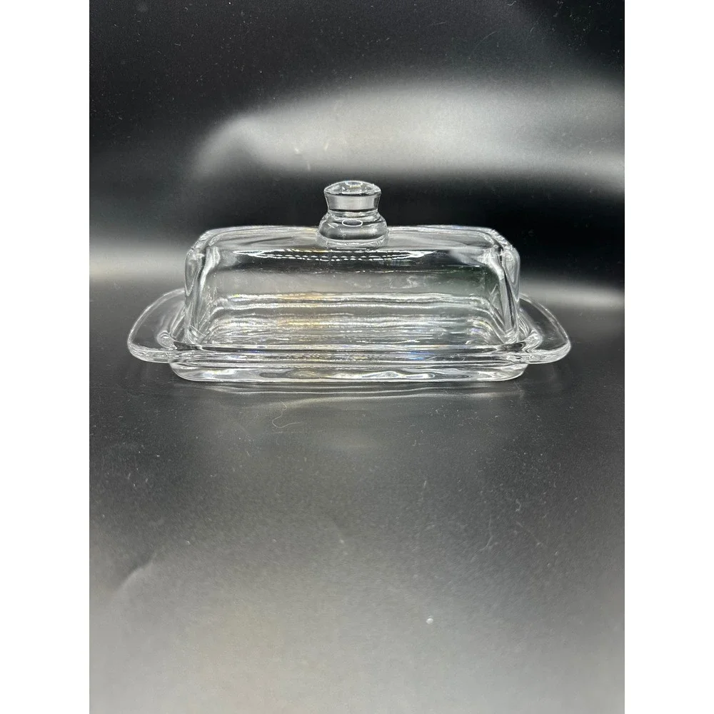 Vintage Clear Glass Butter Dish with Lid Rectangular Covered Serving Tray