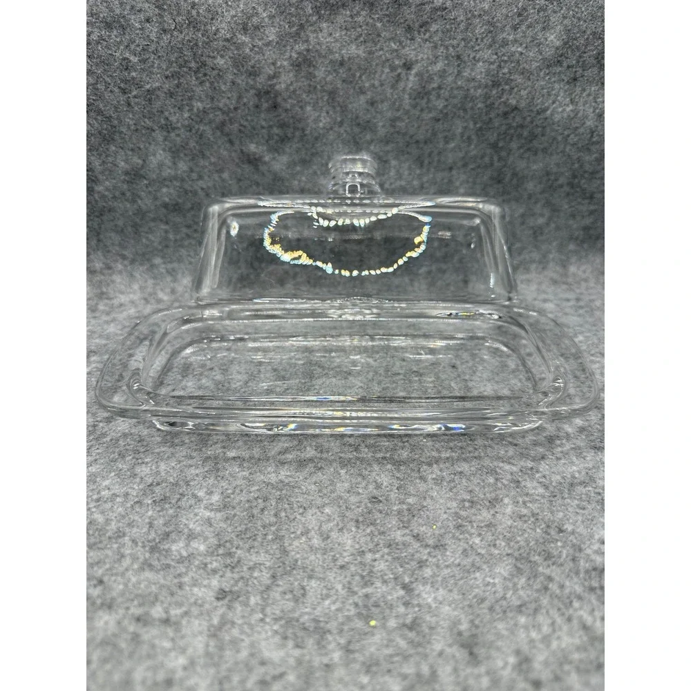 Vintage Clear Glass Butter Dish with Lid Rectangular Covered Serving Tray