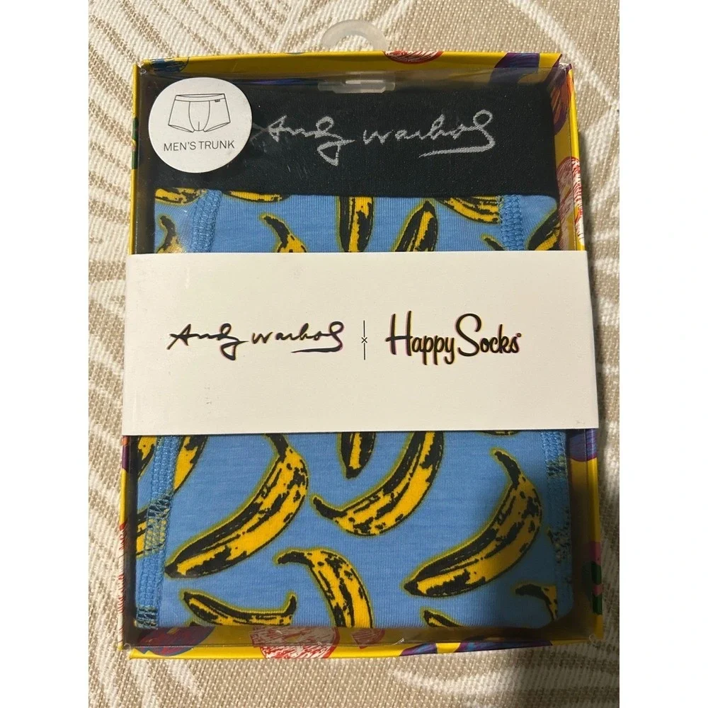 Happy Socks Mens Andy Warhol Banana Trunks Cotton Spandex xlarge Blue Yellow New
