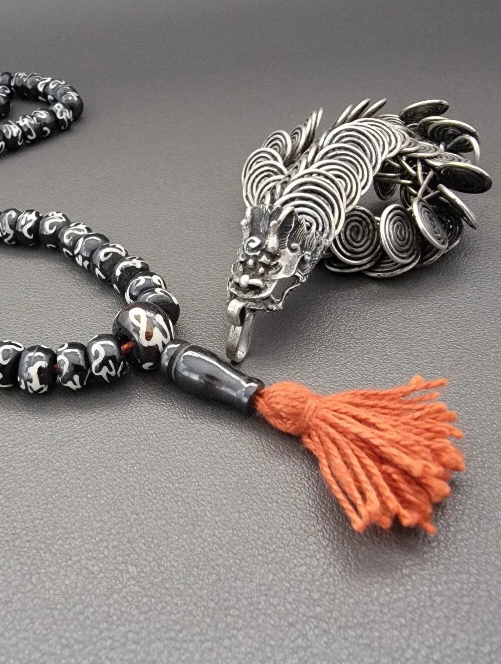 108 Bead Tibetan Style Mala Prayer Necklace & Dragon Cuff Bracelet Bundle | Zen