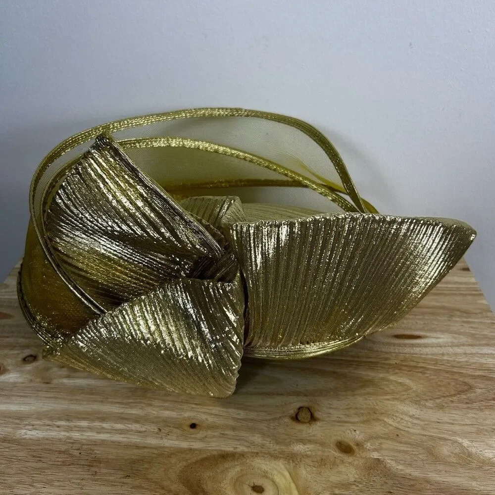 Created for Essence by Mail Gold Pleated Metallic Fascinator Hat Church Wedding