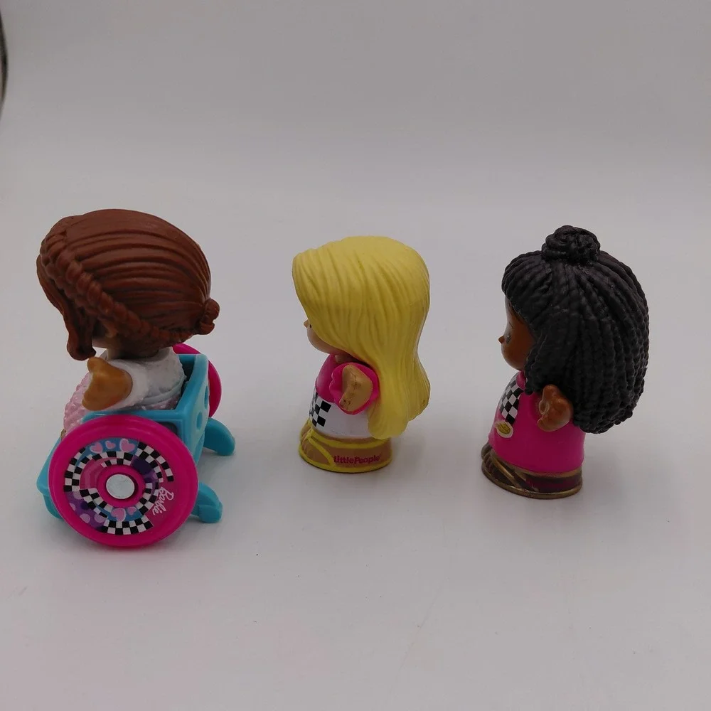 Fisher Price Little People Barbie Figures Lot 3 Girls Wheelchair Pink Checkered