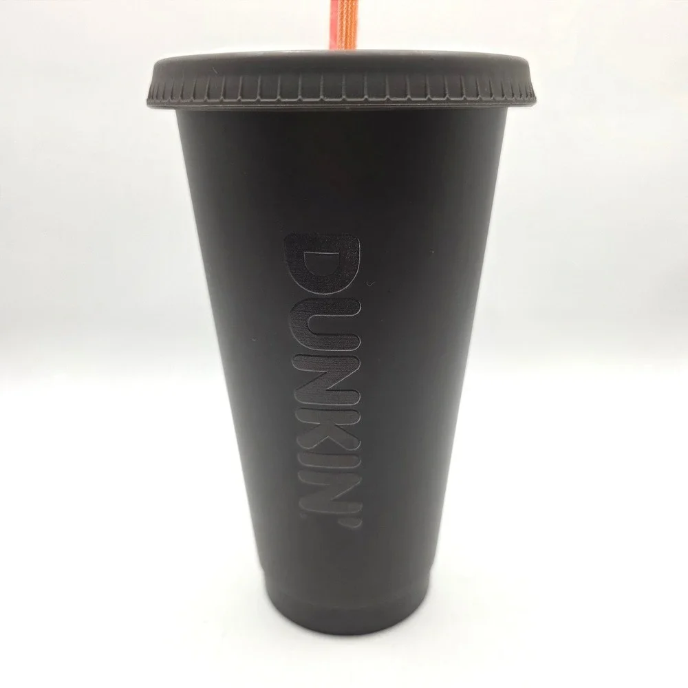 Dunkin x Parke Collab Reusable Cold Cup Matte Black Tumbler Orange Straw