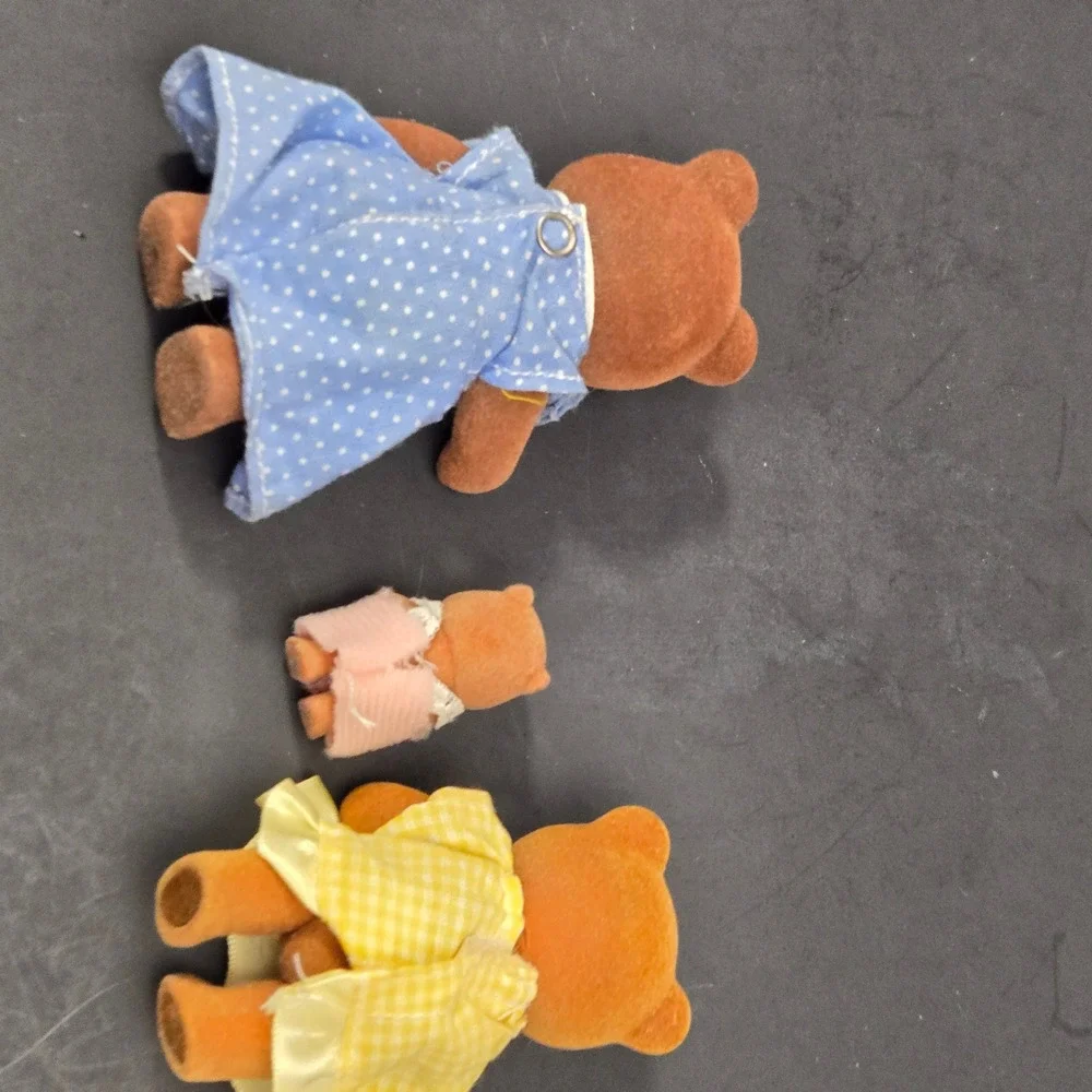 Vintage Calico Critters Sylvanian Families Bear Figures Set Blue Yellow Pink