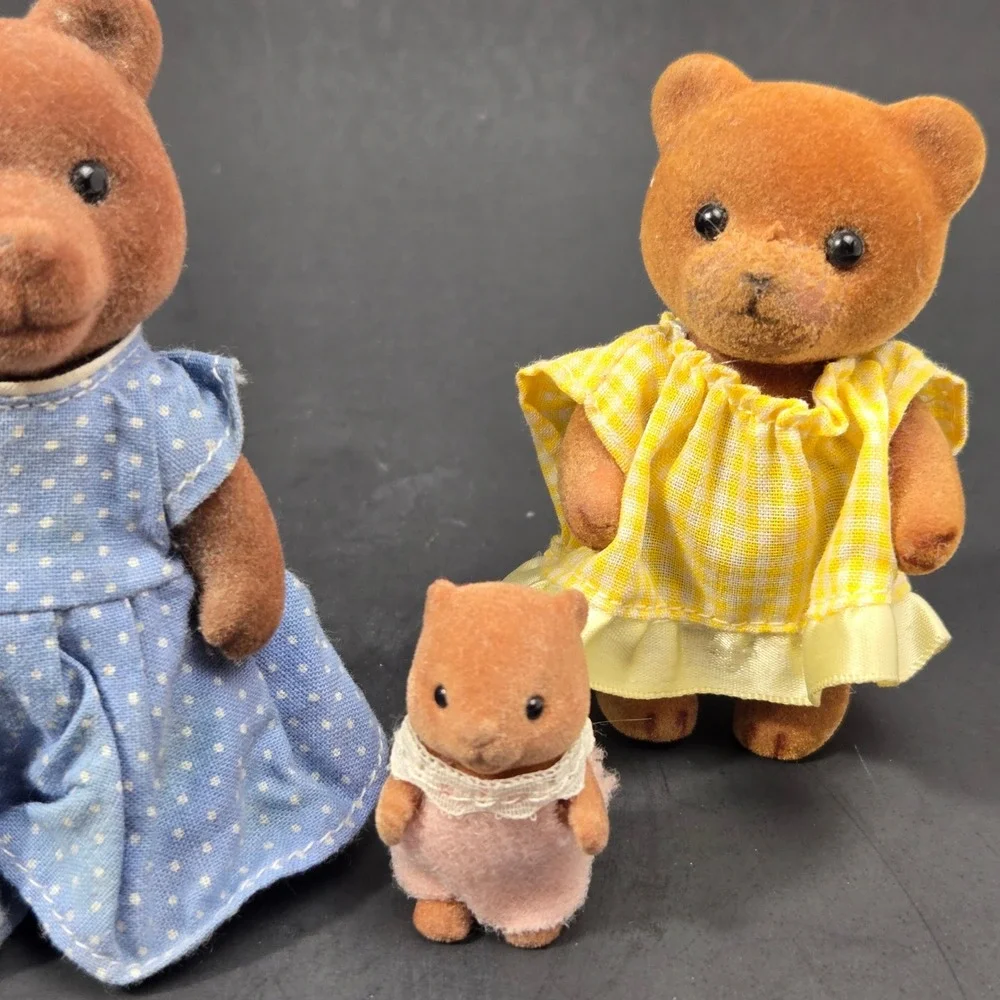 Vintage Calico Critters Sylvanian Families Bear Figures Set Blue Yellow Pink