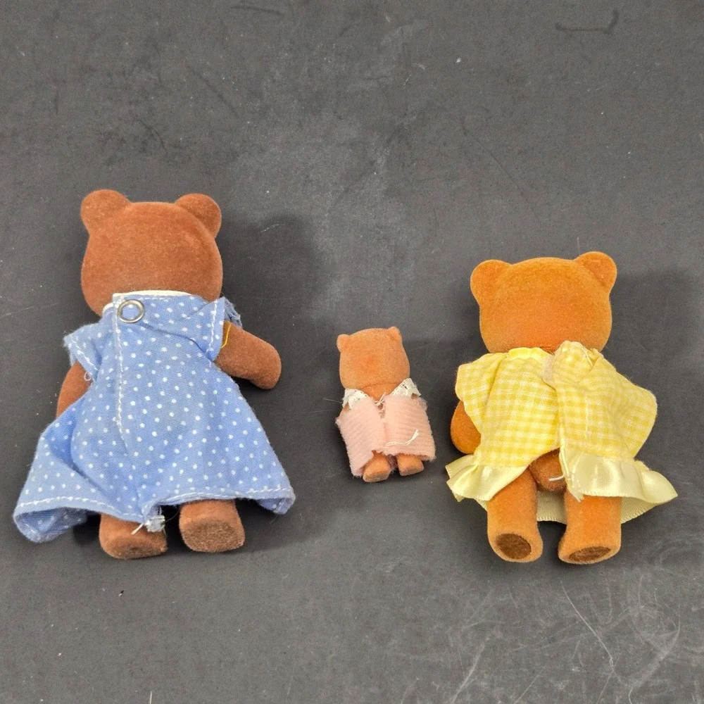 Vintage Calico Critters Sylvanian Families Bear Figures Set Blue Yellow Pink