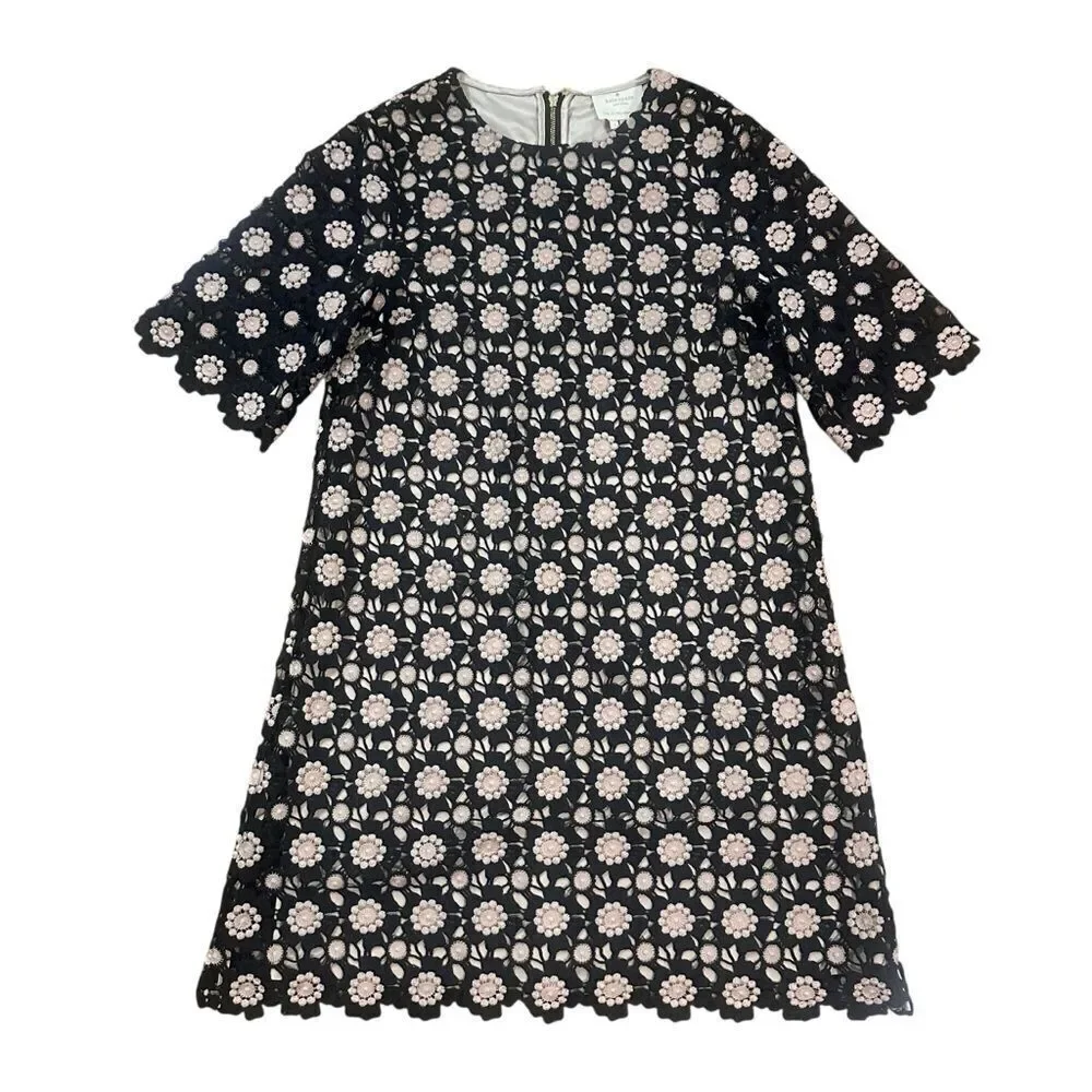 Kate Spade Black Pink Flower Lace Shift Dress Size 2
