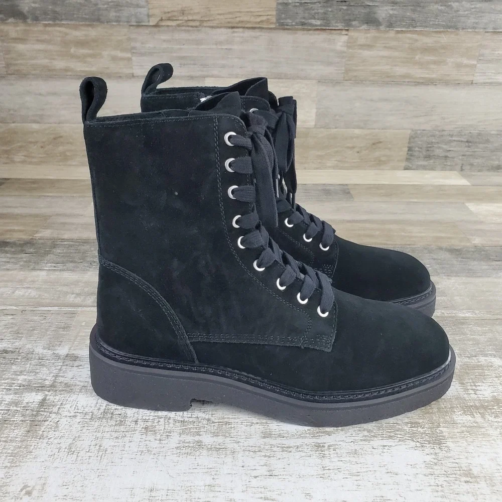 Saint Morta Chunky Mens Ankle Boots Sz 9 Black Leather Lace-Up Side Zipper
