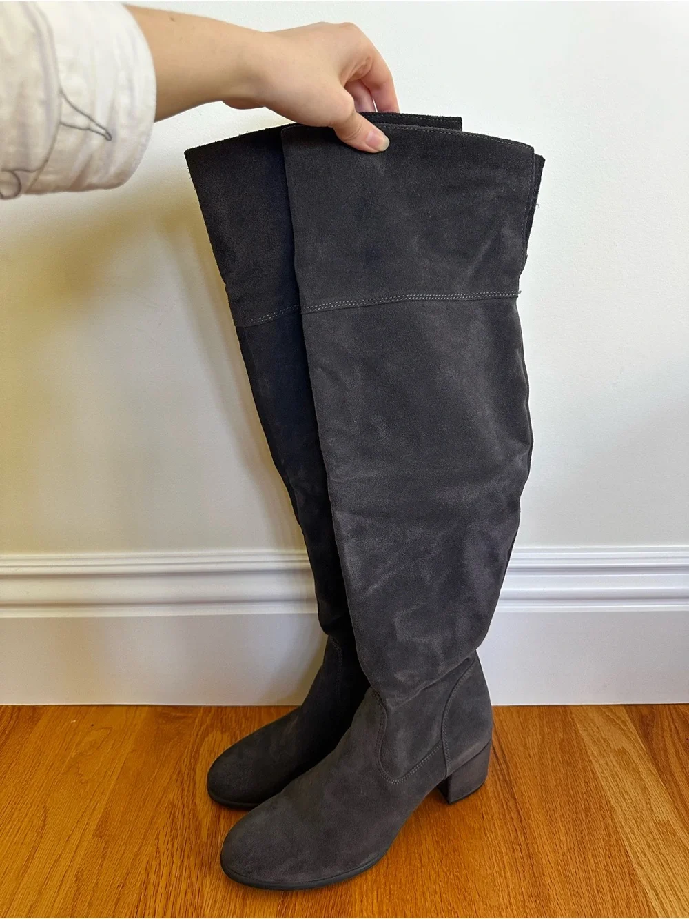 Tamaris Joyce Anthracite Women's Fold-Over Suede Knee Boots - Dark Brown 8.5M