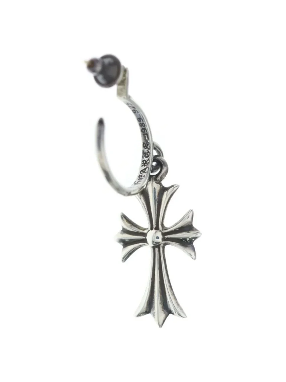 Chrome Hearts Tiny CH Cross Hoop Earrings Silver