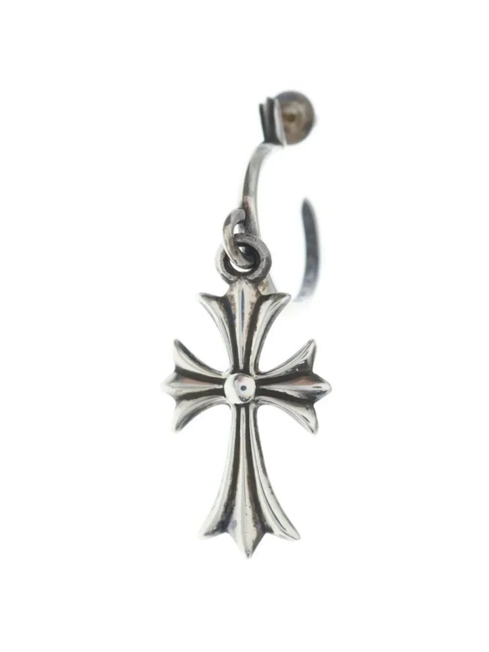 Chrome Hearts Tiny CH Cross Hoop Earrings Silver