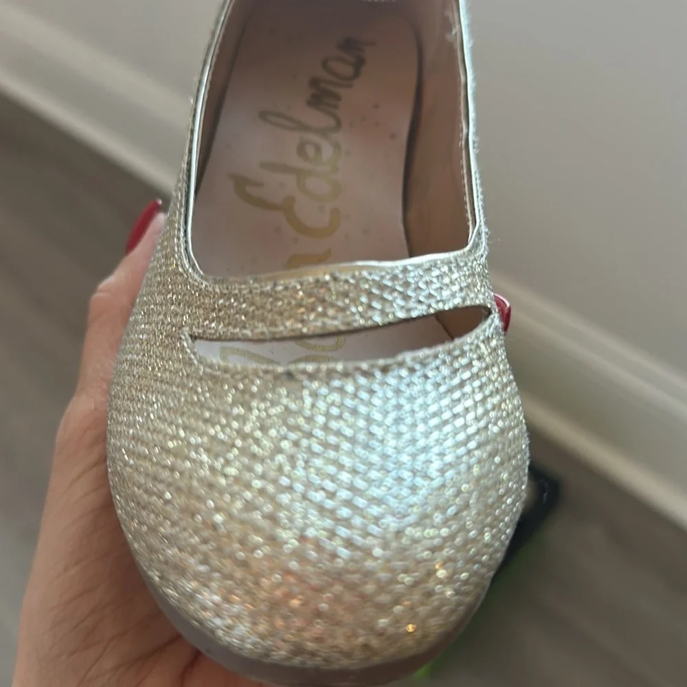 SAM EDLELMAN Evelyn Betty Gold Sparkle Strap Ankle Heels sz2