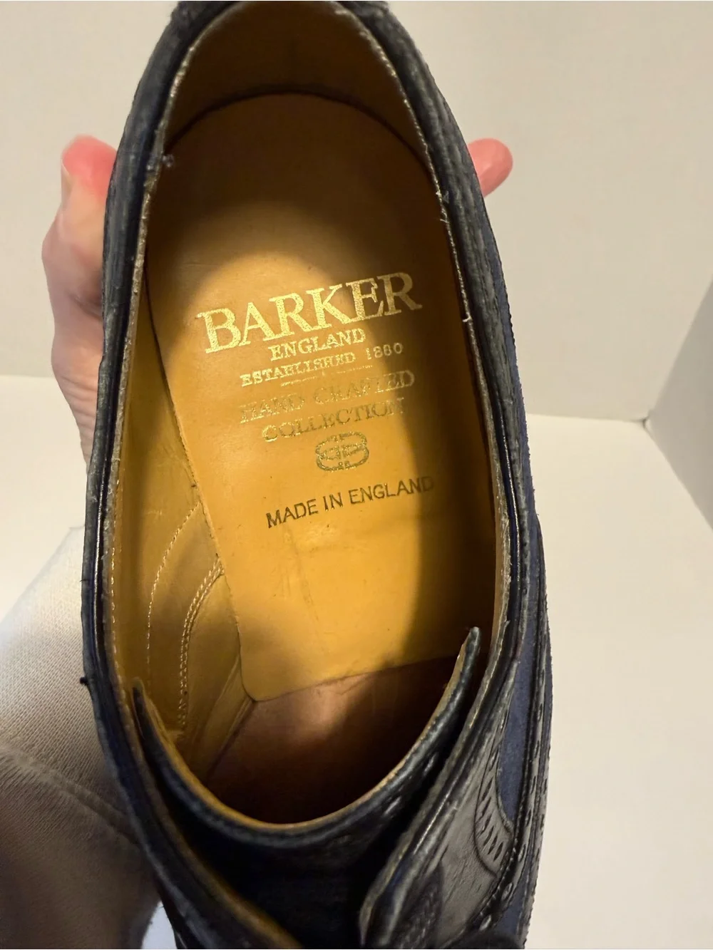 Barker England twotone wingtip oxford brogues black leather navy UK6.5 US7.5