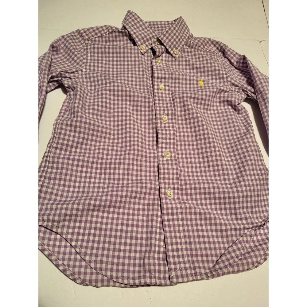 (#16) Polo By Ralph Lauren Long Sleeve Button Down Size Toddler 5T Purple/ White