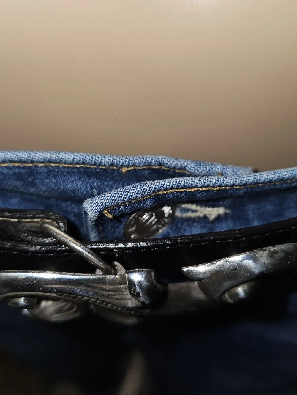 Vintage Brighton Black Leather Belt Silver Buckle Western 1995 Sz L 30