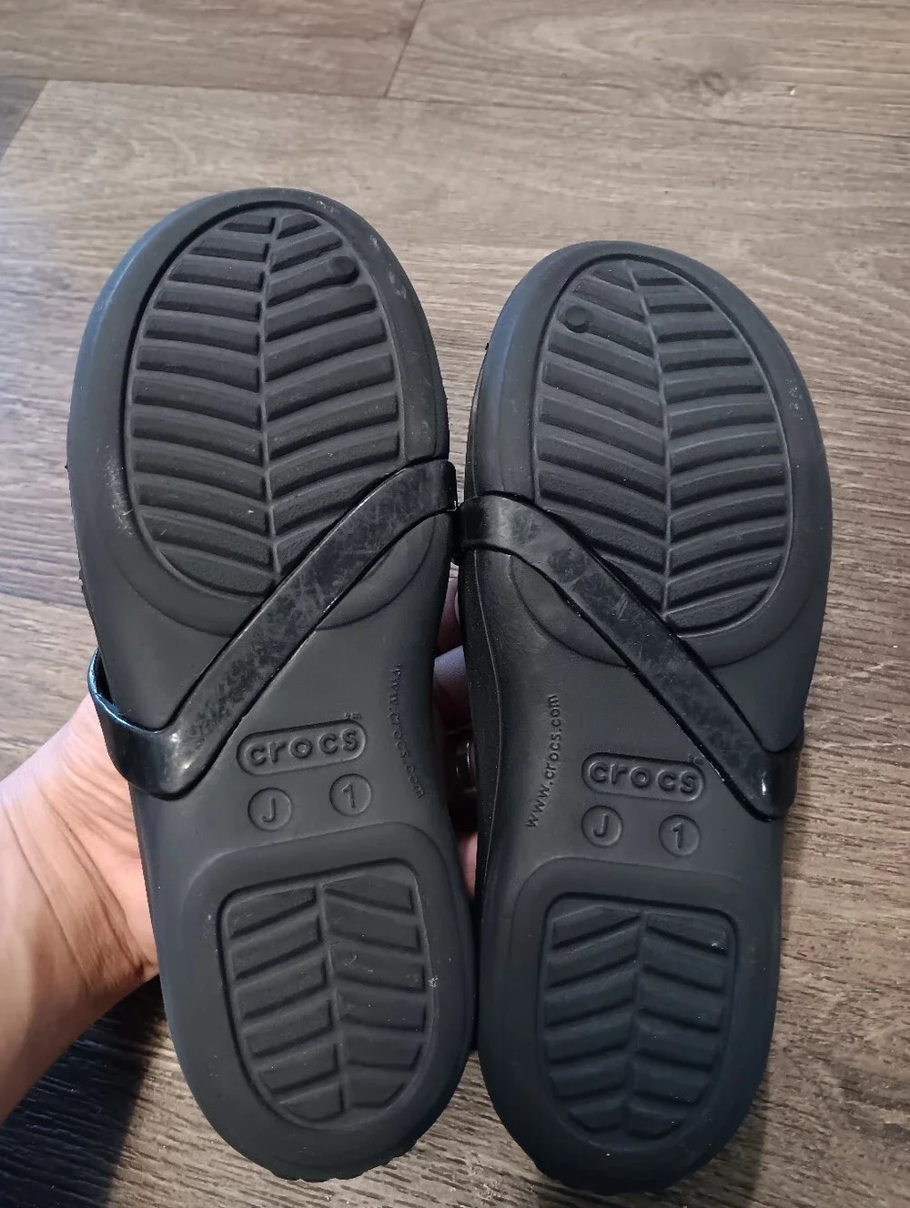 CROCS Kids Navy Mary Jane Flats with Bow Strap Sz J 1