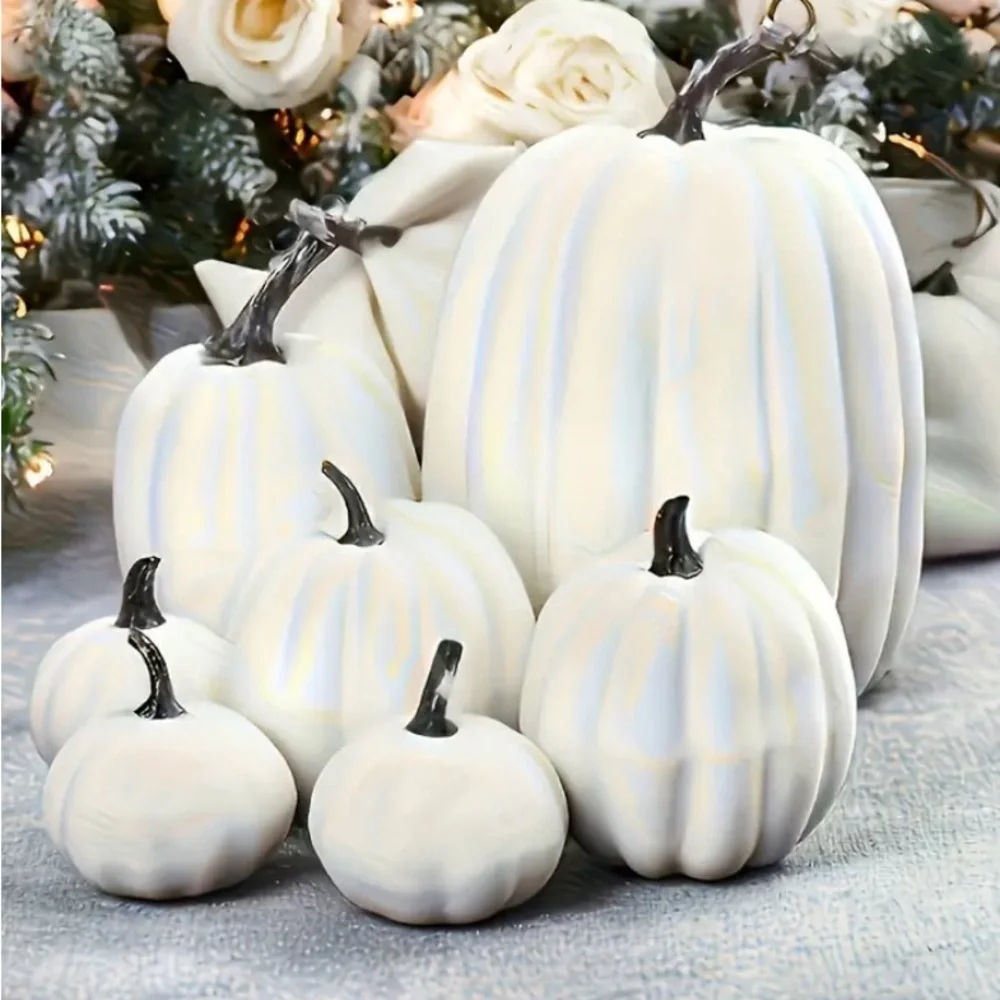 Elegant White 7 pc Pumpkin Set- Great Decorations-From Halloween thru Christmas
