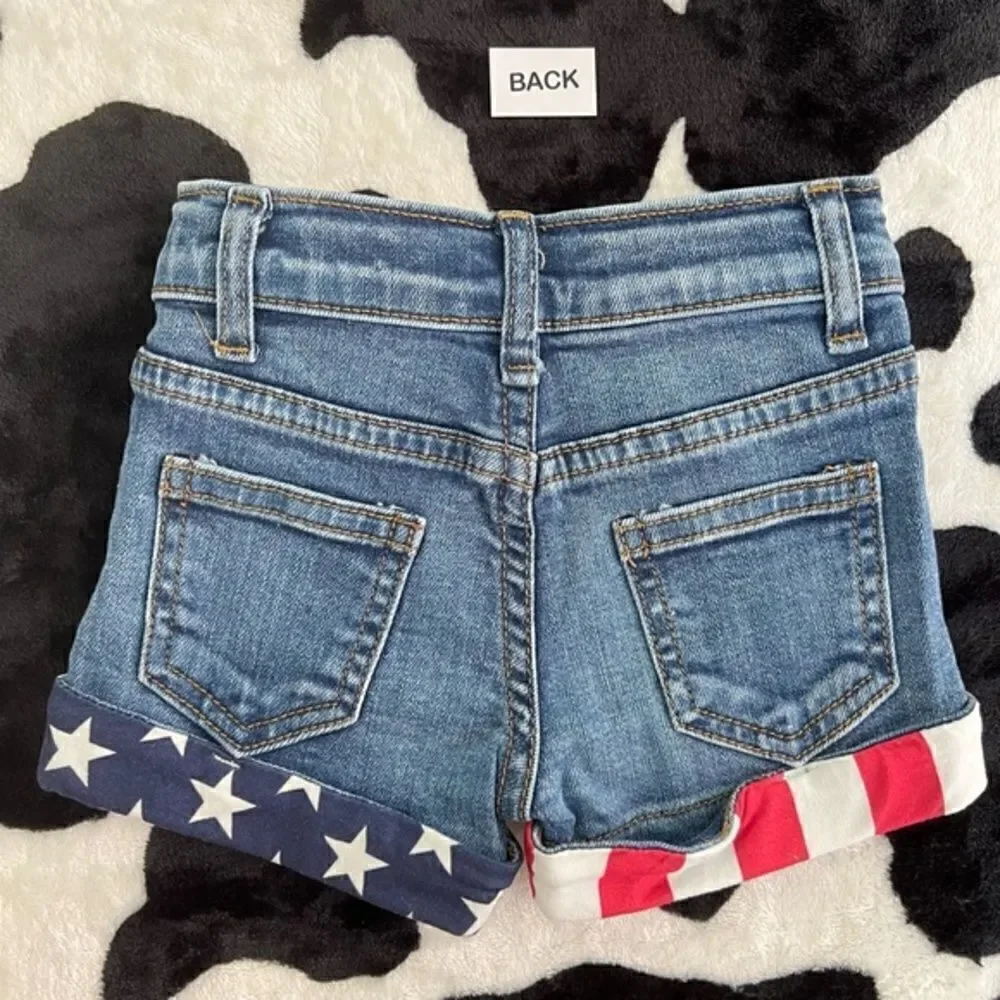 Stars and Stripes Distressed Denim Short Set 3XS (6-12 months) 4th of July Girls