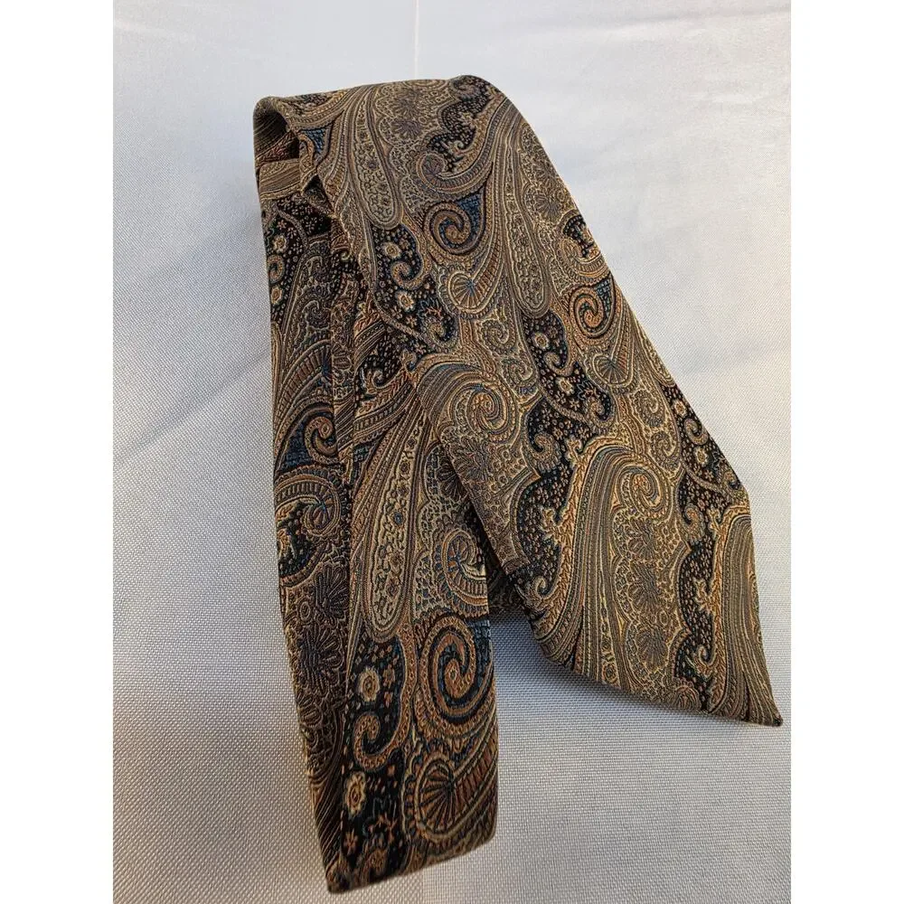 Bruno Piatelli Neck Tie From Roma Gold Blue Paisley Pattern 58.5