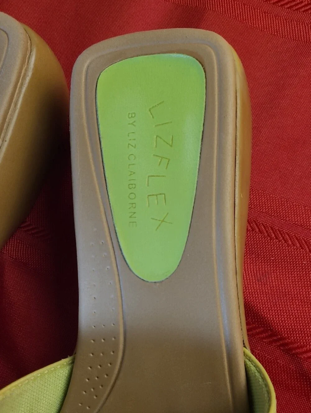 Lizflex By Claiborne Lime Green Leather Wedge Slide Sandals Comfort Women Size 9