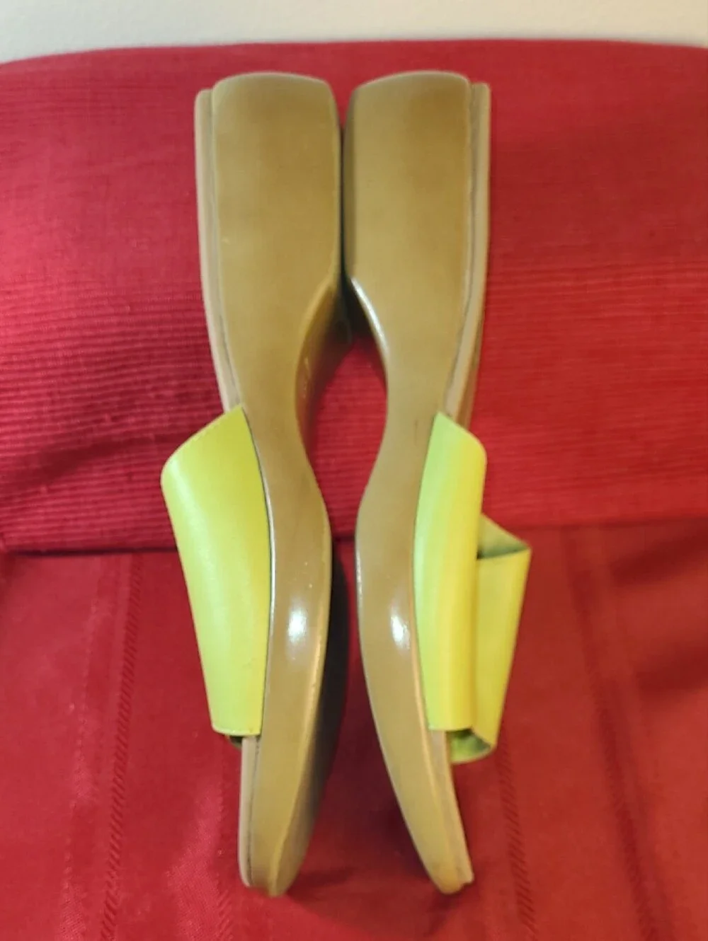 Lizflex By Claiborne Lime Green Leather Wedge Slide Sandals Comfort Women Size 9