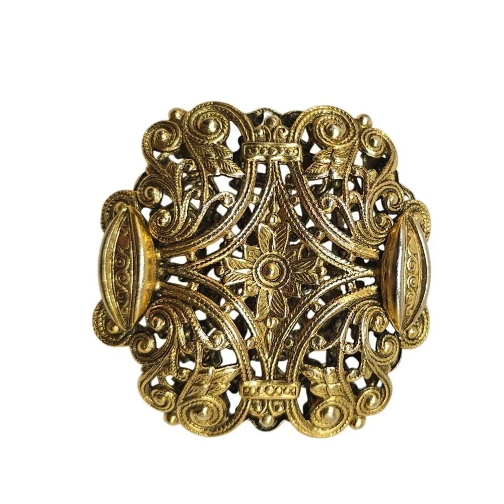 Vintage Freirich Gold Filigree Brooch Pin Victorian Style