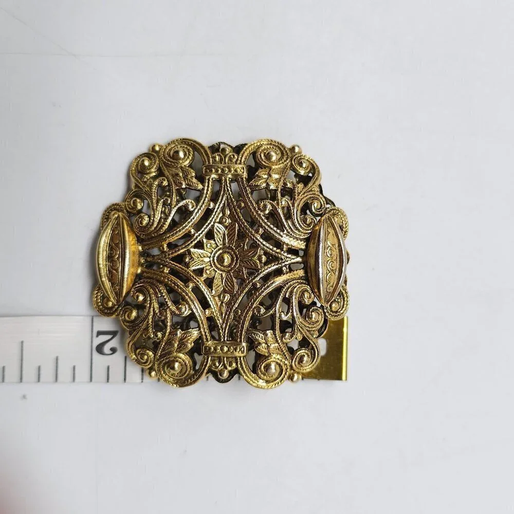 Vintage Freirich Gold Filigree Brooch Pin Victorian Style
