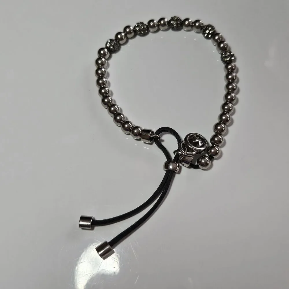 Michael Kors Slider Bracelet | Silver and Rhinestone Beaded Adjustable