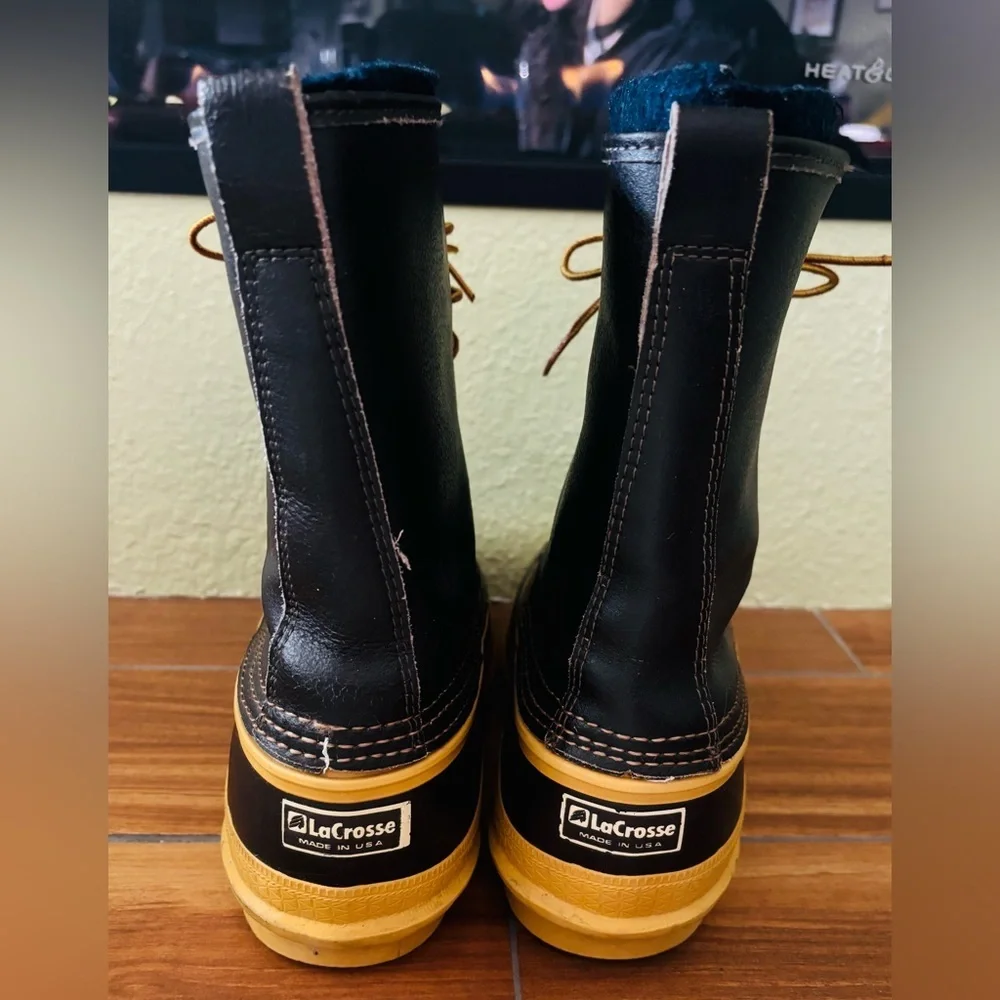 Vintage LaCrosse Brown Waterproof Fleece Lined Duck Boots Leather Upper Size: 12