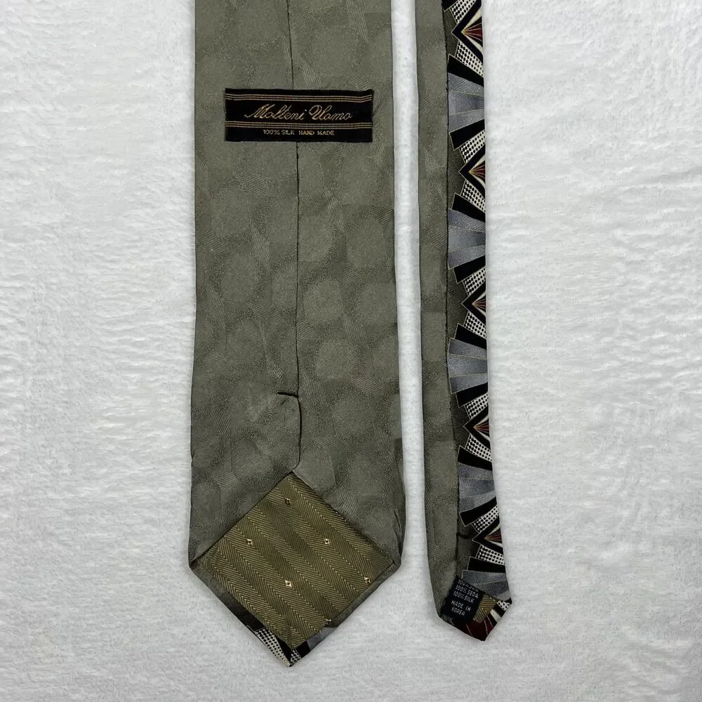 Molteni Uomo Mens Silk Necktie Tie Vintage 80s 90s Green Art Deco Handmade