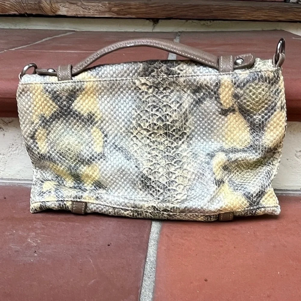 Adolfo Dominguez Snake-Print Clutch in Yellow, Gray, Brown