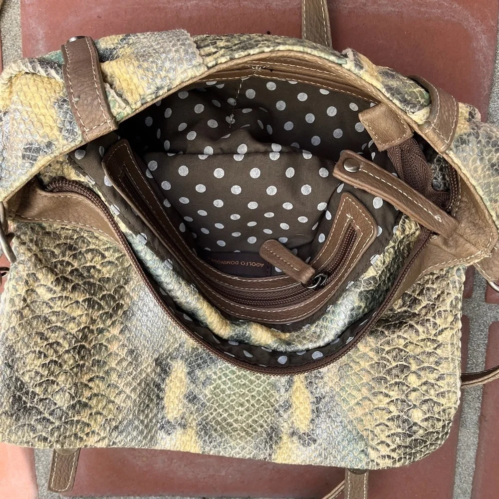Adolfo Dominguez Snake-Print Clutch in Yellow, Gray, Brown