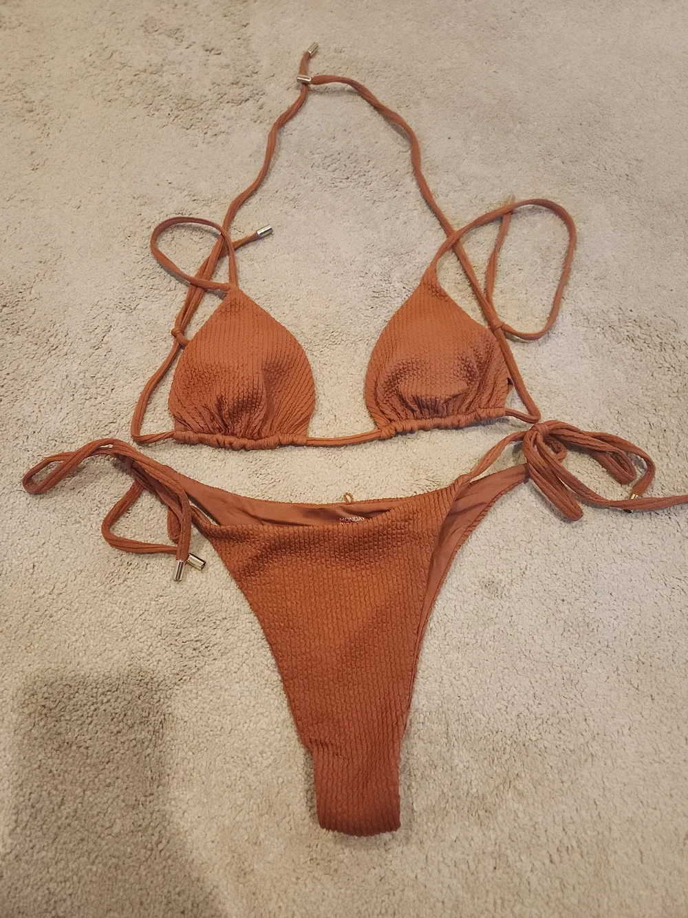 Rust Textured Tie-Side Bikini Set