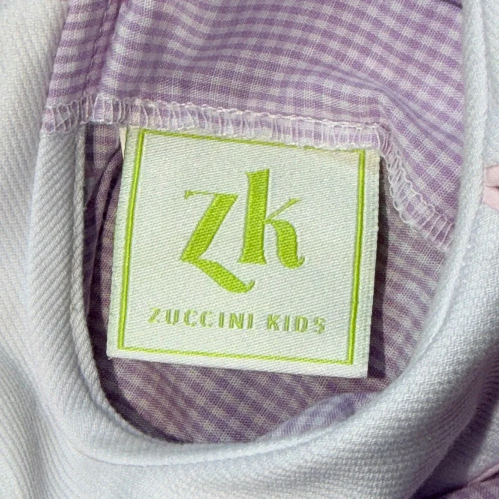 Zucchini Kids Purple Gingham Floral Embroidered Peter Pan Collar Dress Size 4