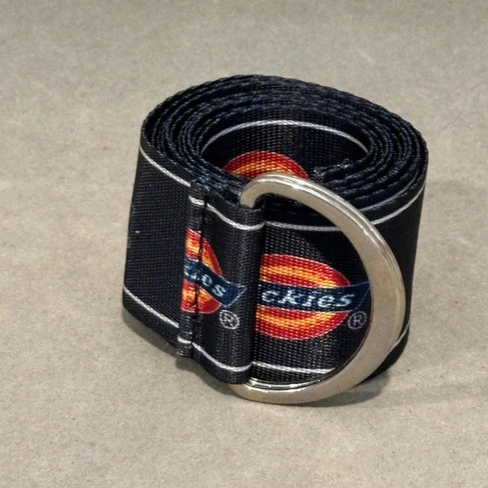 Dickies Mens Black Web Belt D-Ring Buckle Logo Print Adjustable Nylon Strap