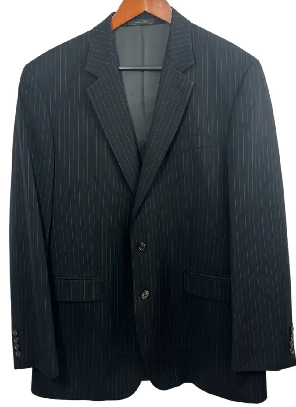 Ralph Lauren Blazer Sport Coat Jacket Mens 42 L Black Pinstripe 100% Wool Preppy