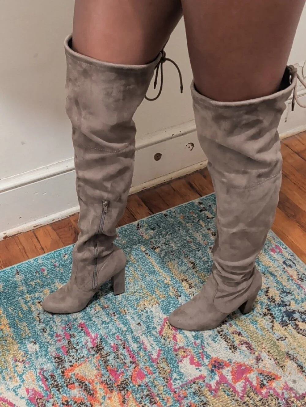 Taupe Over-the-Knee Suede Block Heel Boots