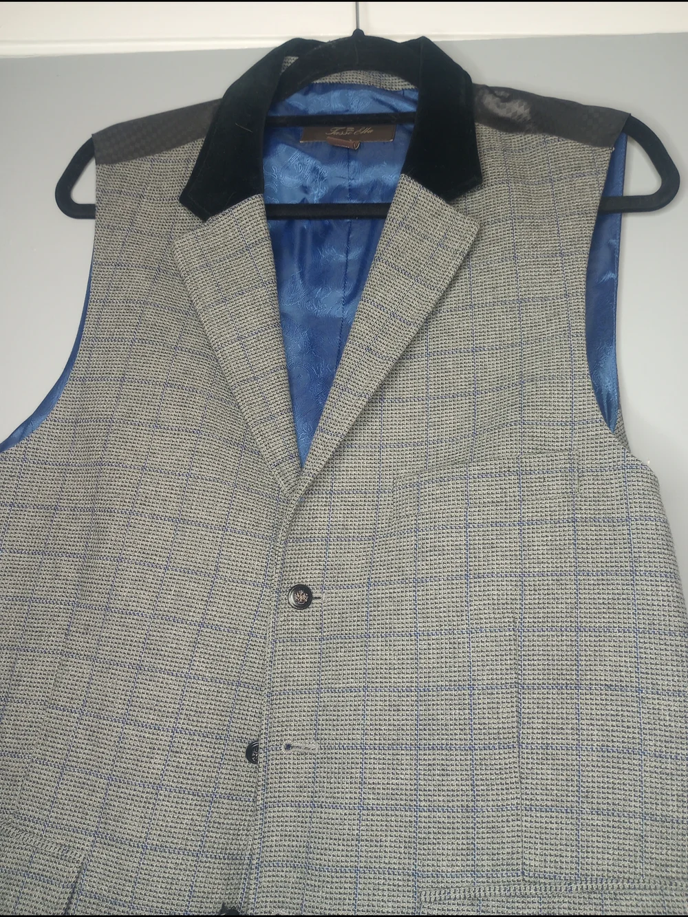Men's Gray Glen Plaid Vest with Black Velvet Collar