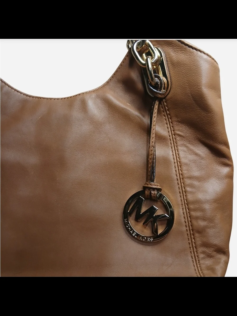 Michael Kors Lilly Brown Nappa Leather Slouchy Shoulder Hobo Bag Tote Gold Chain