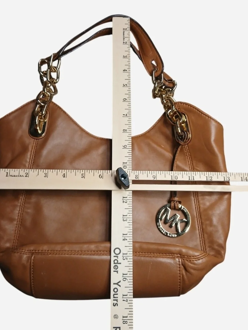 Michael Kors Lilly Brown Nappa Leather Slouchy Shoulder Hobo Bag Tote Gold Chain