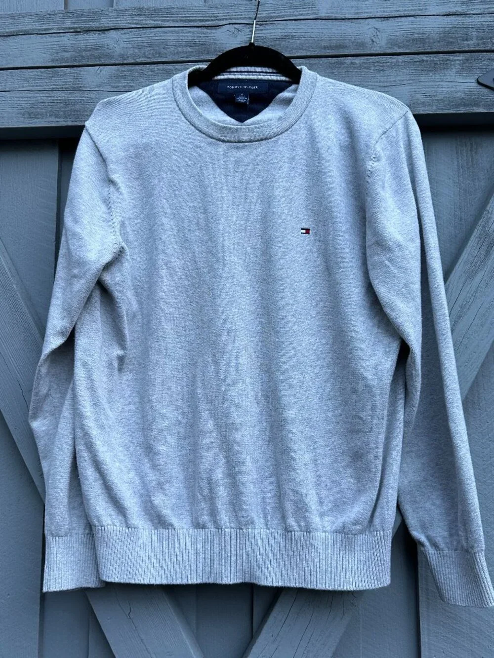 Tommy Hilfiger Men's Crewneck Sweater Gray Cotton Knit Flag Logo Size M