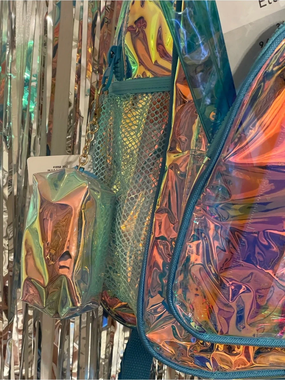 Iridescent Holographic Backpack - Blue Trim W/ Accessories