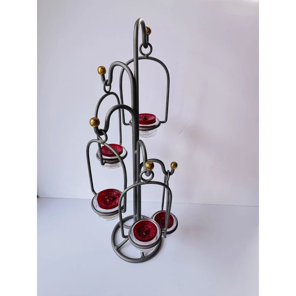Yankee Candle Iron 5-Tier Hanging Votive Tea Light Holder Gray Gold Cranberry