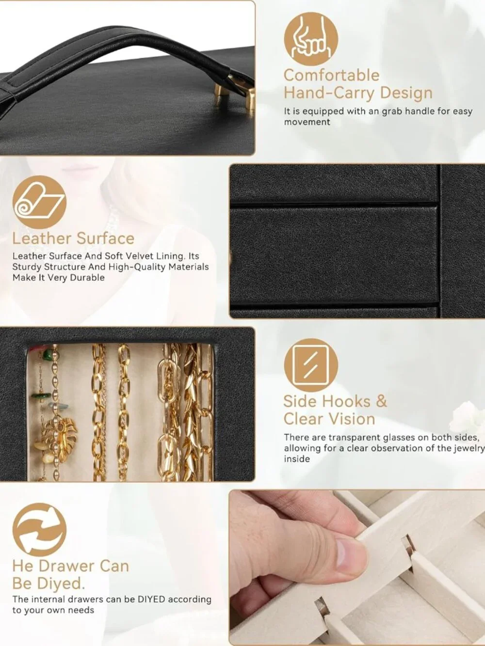 Elegant 6-Tier Leather Jewelry Organizer with Mirror & 360° Rotation