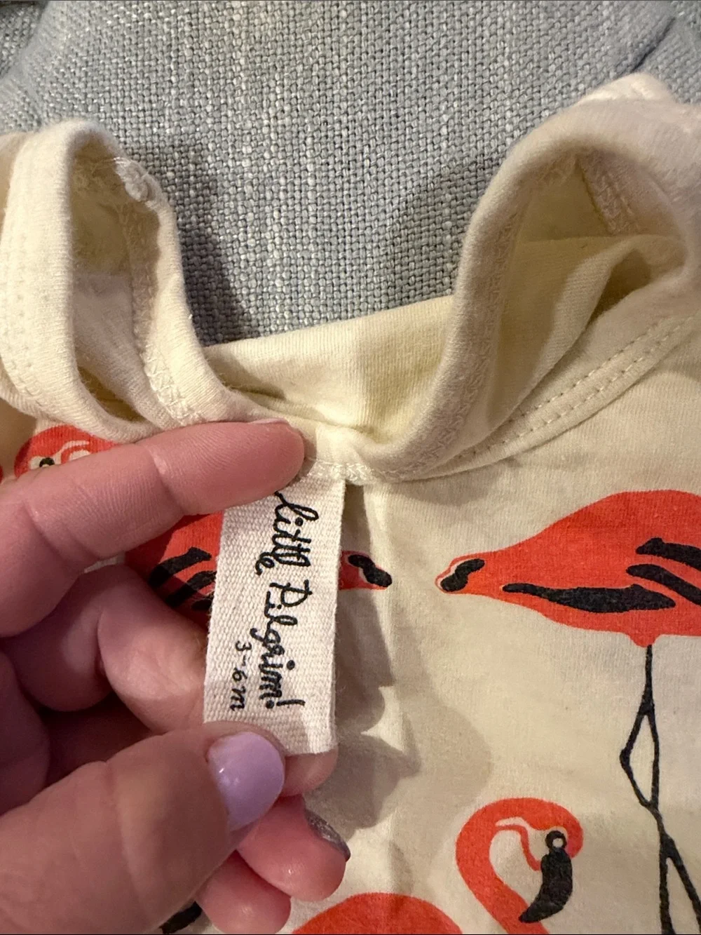 Cream Sleeveless Bodysuit with Orange Flamingo Print