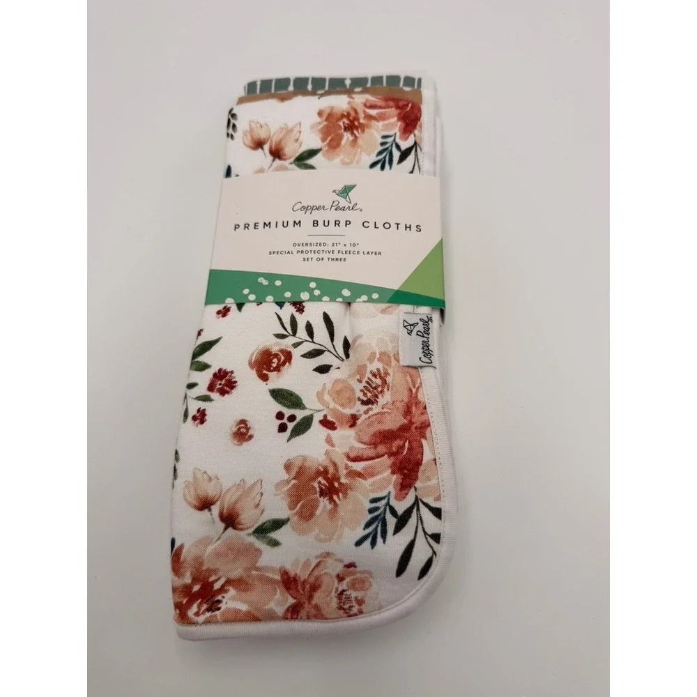 Copper Pearl Burp Cloths Baby OS Multi NEW 3-Pack Floral Sage Tan Oversized