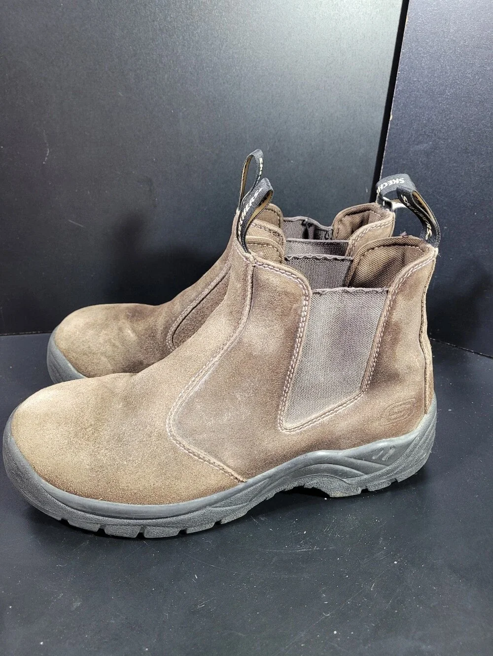 Skechers Tapter Steel Toe Work Boots Mens 8.5 Brown Suede Chelsea EH 77537